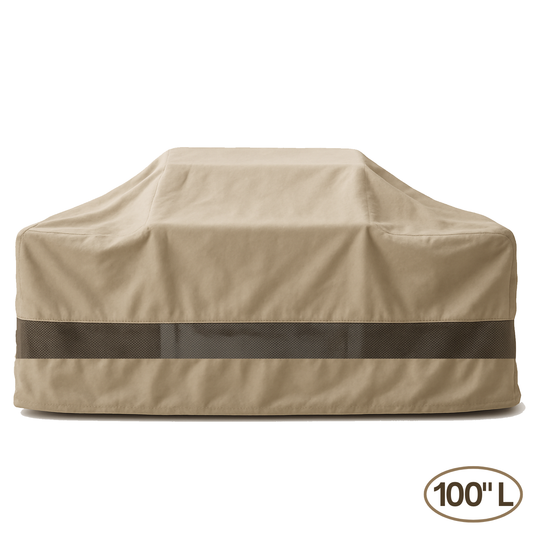 Island BBQ Outdoor Grill Cover 100" in taupe with water-repellent, heat-resistant fabric and air vents for outdoor protection
