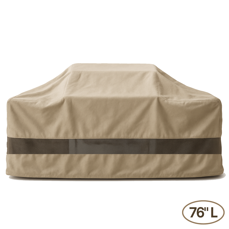 Island BBQ Outdoor Grill Cover 76-inch taupe weather-resistant protective cover with air vents and drawstring bottom