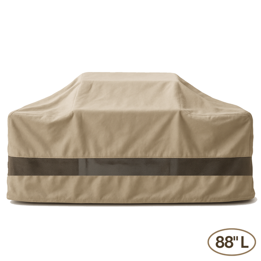 Island BBQ Outdoor Grill Cover 88 inch taupe weather-resistant with air vents and drawstring bottom