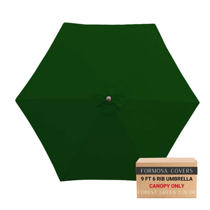 9ft forest green market patio umbrella replacement canopy with six ribs and air vent.