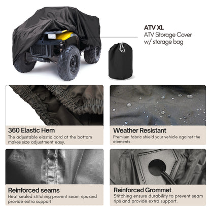 ATV Cover XL | 89"L x 47"W x 40"H | 300D Waterproof with Vents, Tie-Down Hooks & Grommets | Fits Honda Rancher, Yamaha Grizzly & More | Black