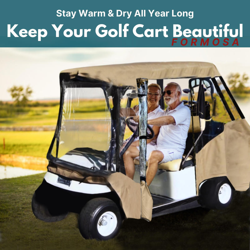 4 Passenger Golf Cart Driving Enclosure Cover (2 Passenger Short Roof 58") Taupe
