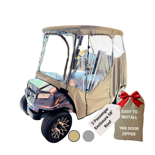 2 Passengers Driving Enclosure Golf Cart Cover with YKK Zippers in Taupe