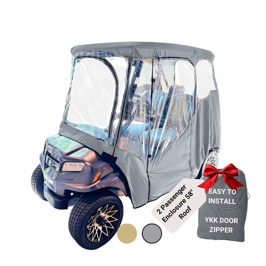 2 Passenger Grey Golf Cart Cover with YKK Door Zippers for Weather Protection
