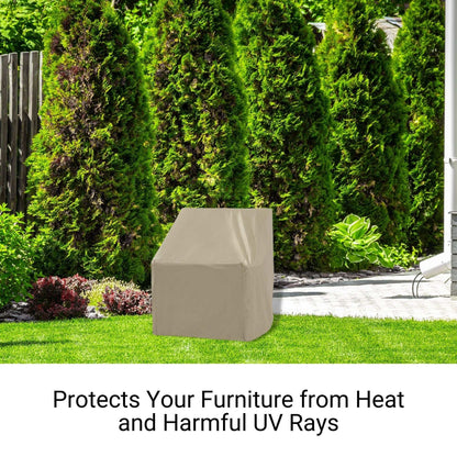 Lifestyle image in yard Best Quality Outdoor Patio Chair Cover Waterproof Protection Oversized Club Chair Cover Taupe All Weather Shield Classic Accessories West Elm Jennie Kayne