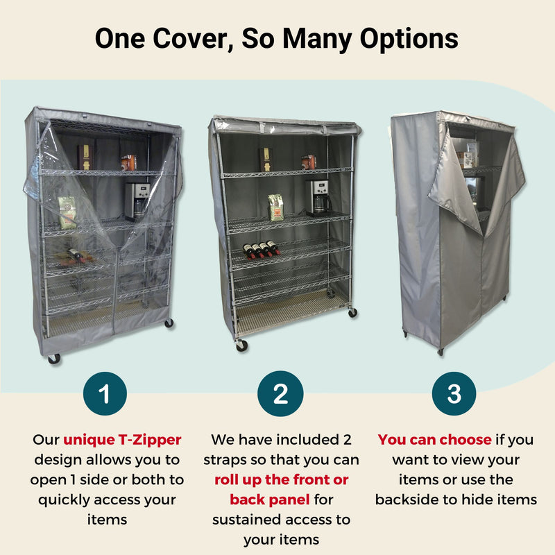 Storage Shelving Unit Cover, fits racks 48"W x 24"D x 72"H one side see through panel in Grey