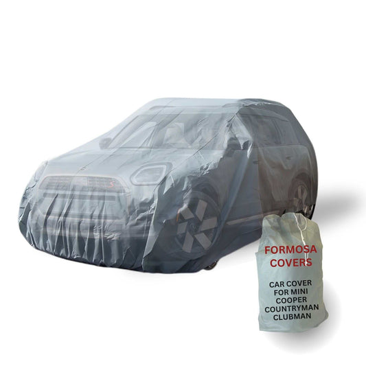 Car cover for Mini Cooper Countryman and Clubman, charcoal grey, 177"L x 70"W x 54.5"H, breathable, UV and water repellent.