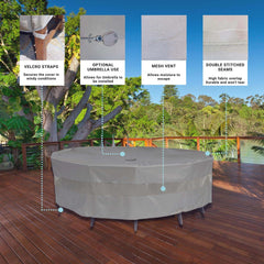 A Patio Conversation Set Cover for Round Table by Formosa Covers, available in grey and measuring 104