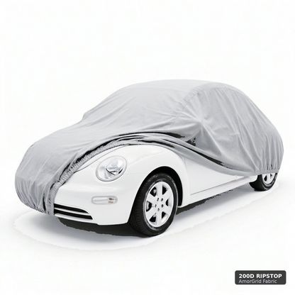Volkswagen Beetle Car Cover | AmorGrid 200D Ripstop Silver | 5-Layer Waterproof UV Protection | VW Bug Cover Fits 161"L