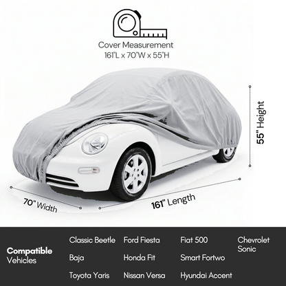 Volkswagen Beetle Car Cover | AmorGrid 200D Ripstop Silver | 5-Layer Waterproof UV Protection | VW Bug Cover Fits 161"L