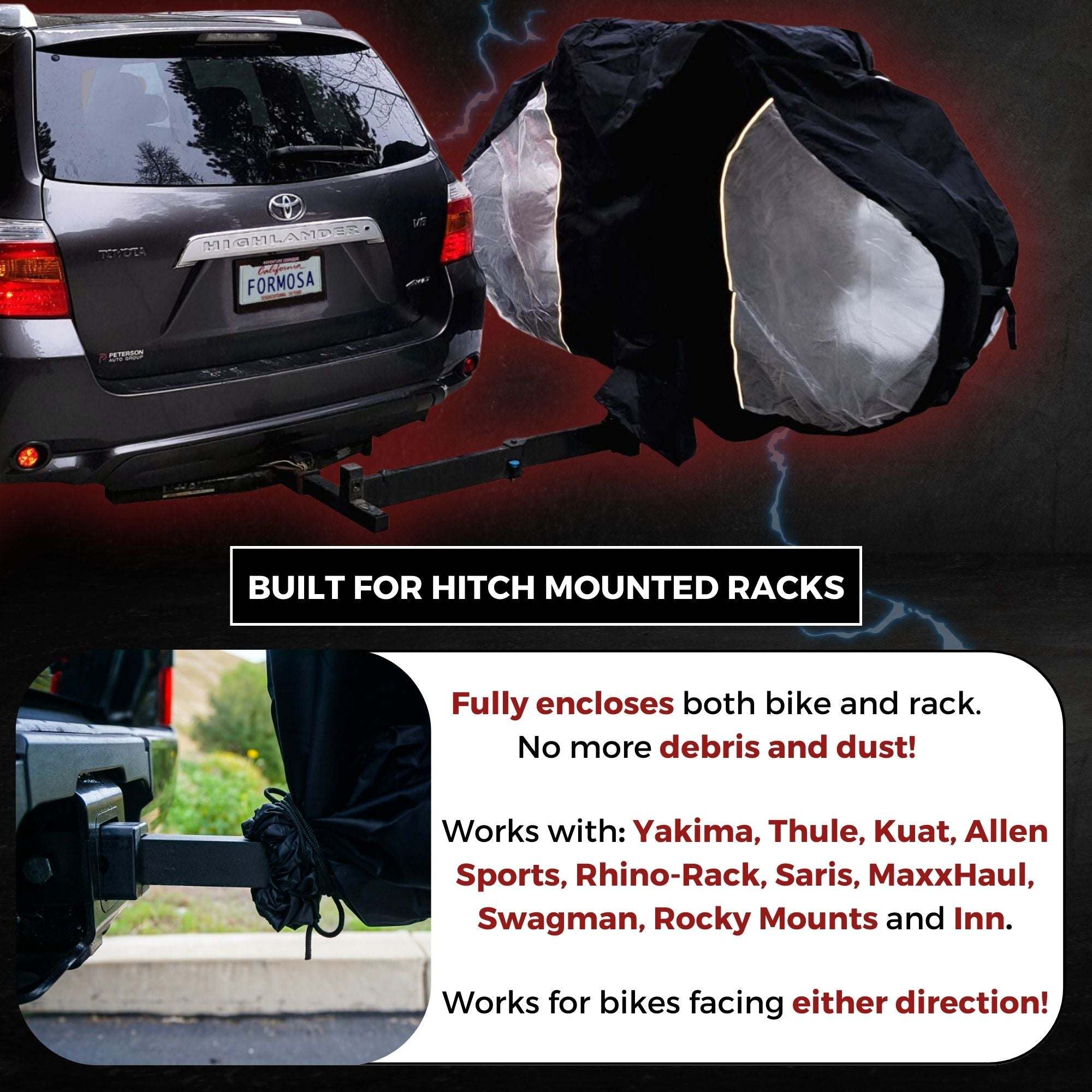 FORMOSA Heavy Duty Bike Travel Cover - Waterproof Protective Cover For Hitch Mount Bike Racks
