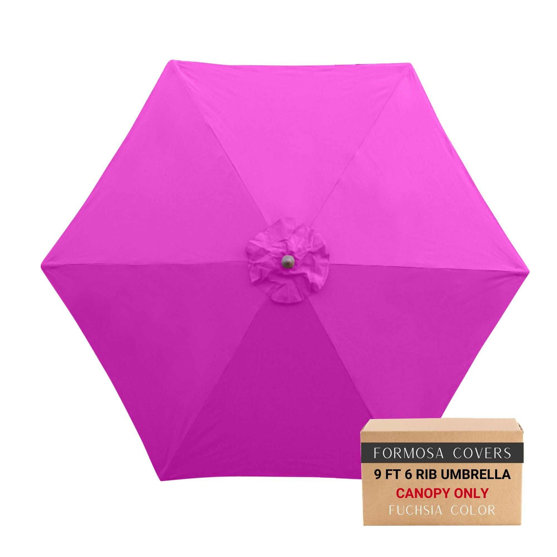 Formosa Covers 9ft Umbrella Replacement Canopy 6 Ribs in Fuchsia (Canopy Only) Formosa Covers 9ft Umbrella Replacement Canopy 6 Ribs in Fuchsia (Canopy Only)