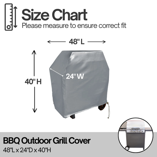 BBQ Outdoor Grill Cover 48"L x 24"D x 40"H Grey Vinyl