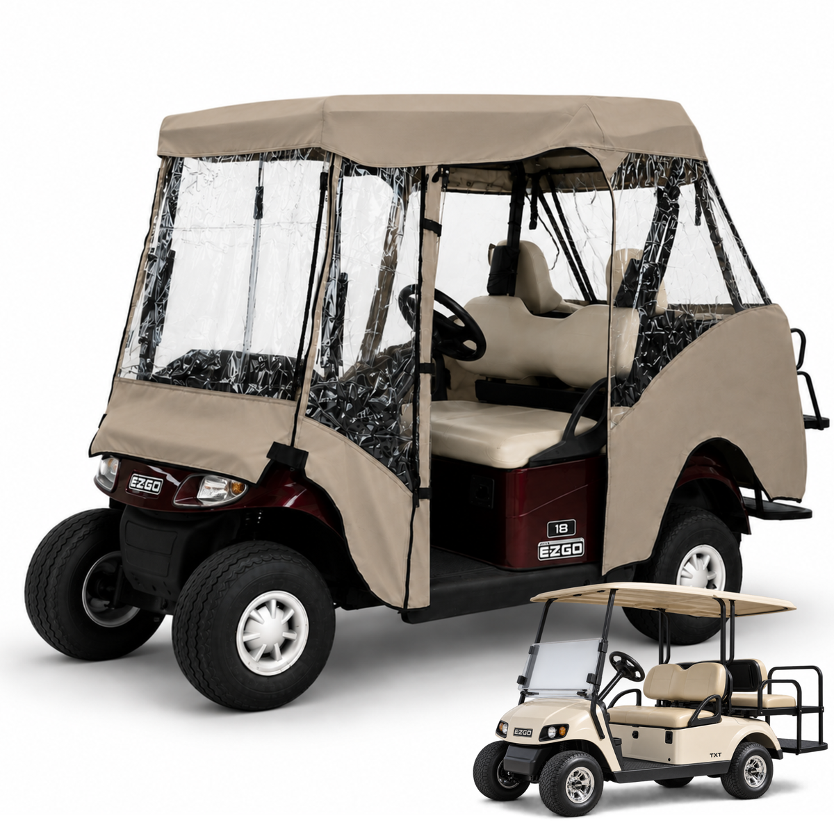 EZGO Golf Cart Enclosure, 2+2 Passenger with 58" Roof [Fits TXT, RXV, Valor, Medalist, Marathon]