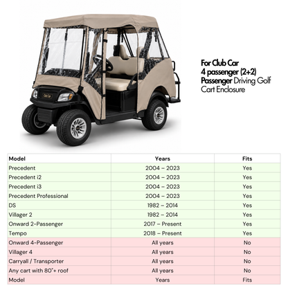 Club Car Golf Cart Enclosure, 2+2 Passenger with 58" Roof [Fits Precedent, DS, Onward, Tempo]