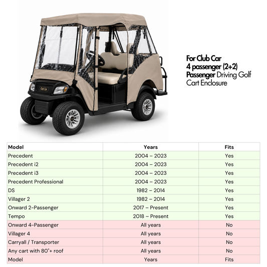 Club Car Golf Cart Enclosure, 2+2 Passenger with 58" Roof [Fits Precedent, DS, Onward, Tempo]