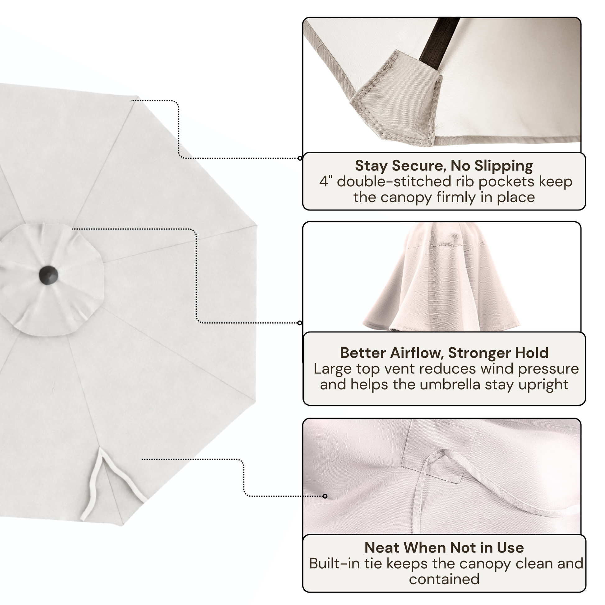 11ft Cantilever Hanging Umbrella 8 Rib Replacement Canopy Off White