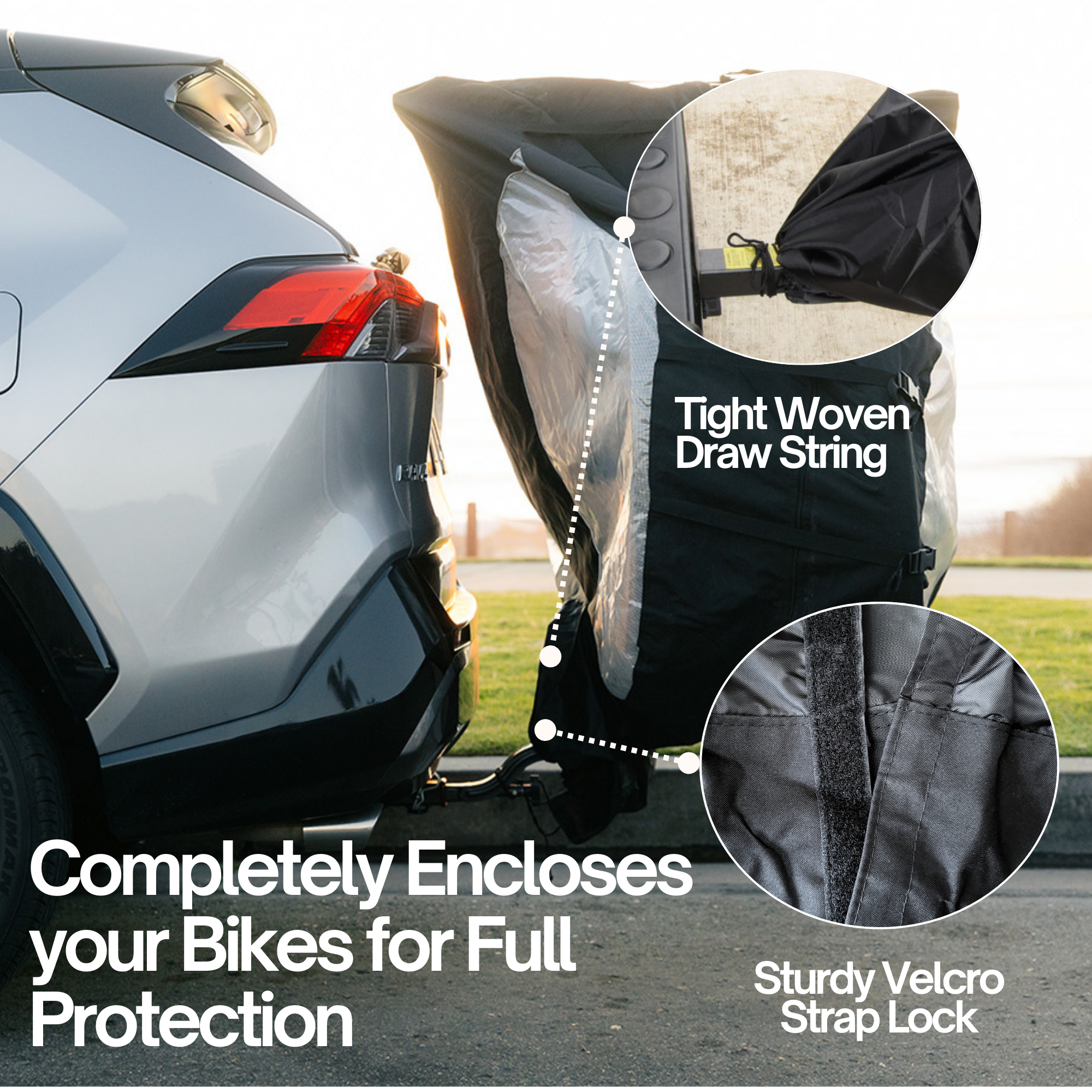Dual Bike Rack Cover For Transport (Fits 1-2 Bicycles) Large Translucent Ends NOW with License Plate Holder