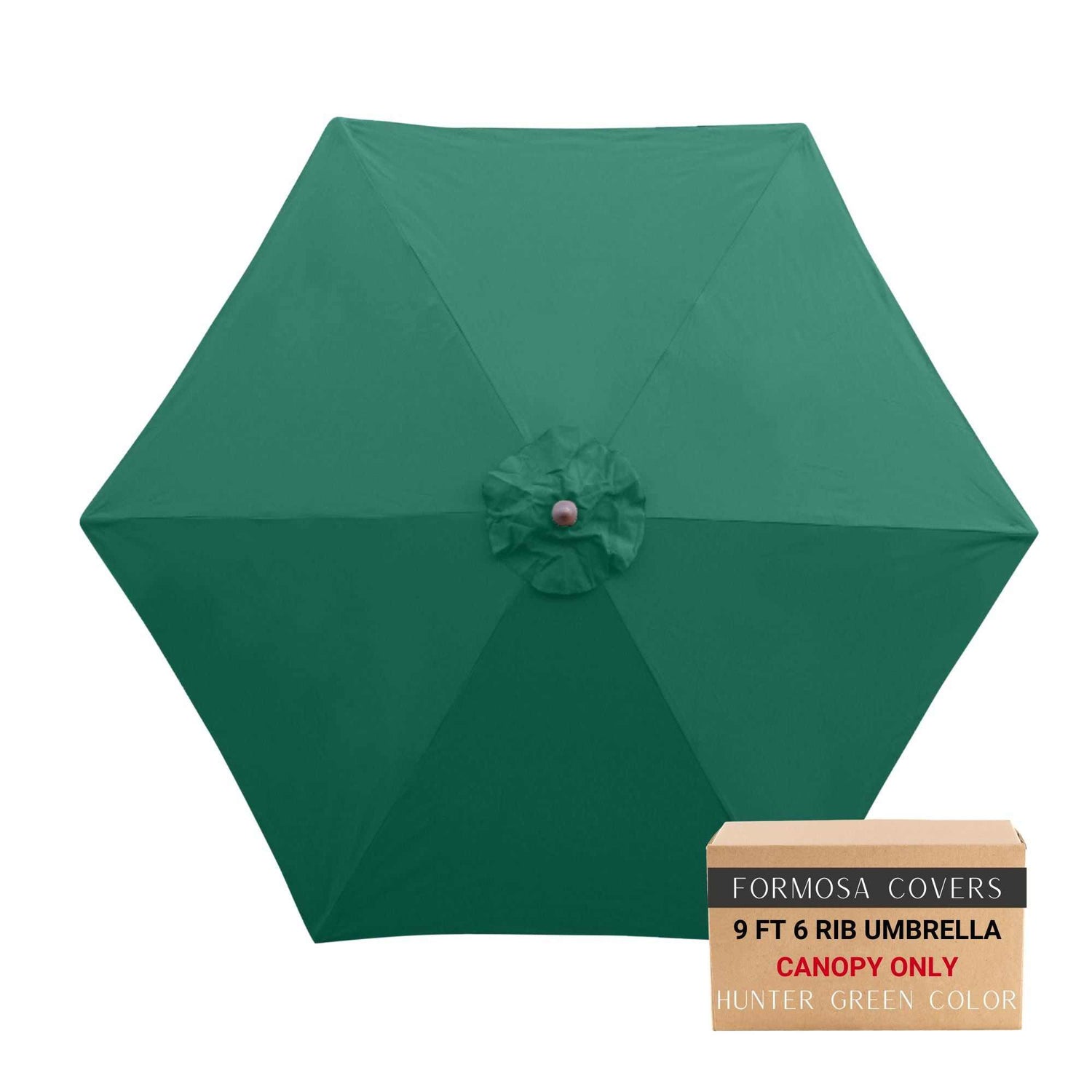 9ft Market Patio Umbrella 6 Rib Replacement Canopy in Hunter Green with durable 300 denier polyester fabric.