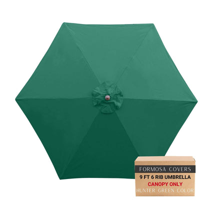 9ft Market Patio Umbrella 6 Rib Replacement Canopy in Hunter Green with durable 300 denier polyester fabric.