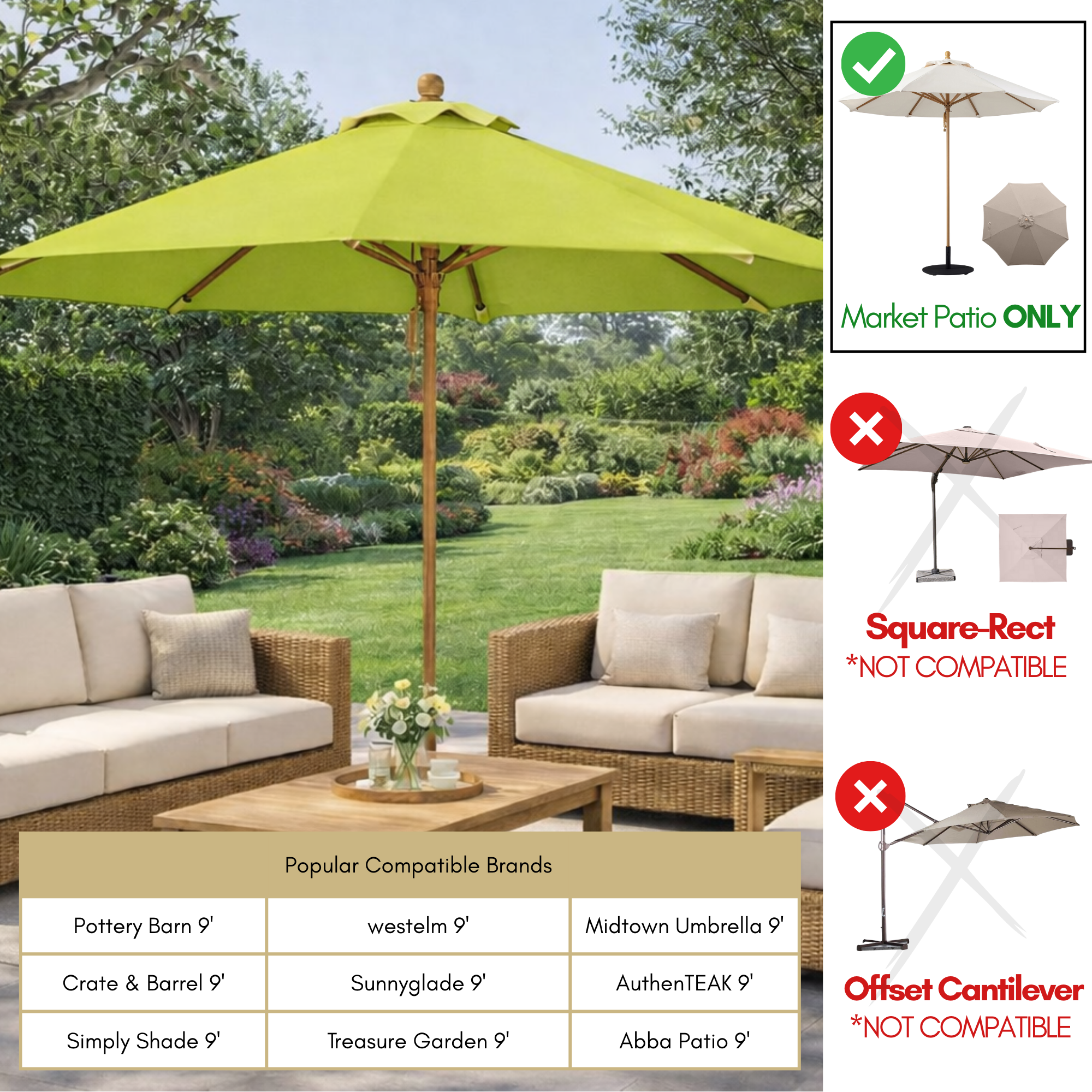 9ft Market Patio Umbrella 8 Rib Replacement Canopy Avocado Lime Green - Formosa Covers