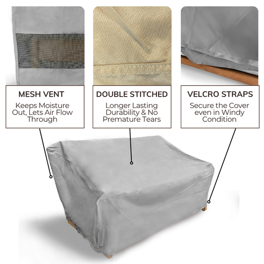 Patio Outdoor Large Loveseat Bench Cover Up to 65"L x 45"D Gray - Formosa Covers