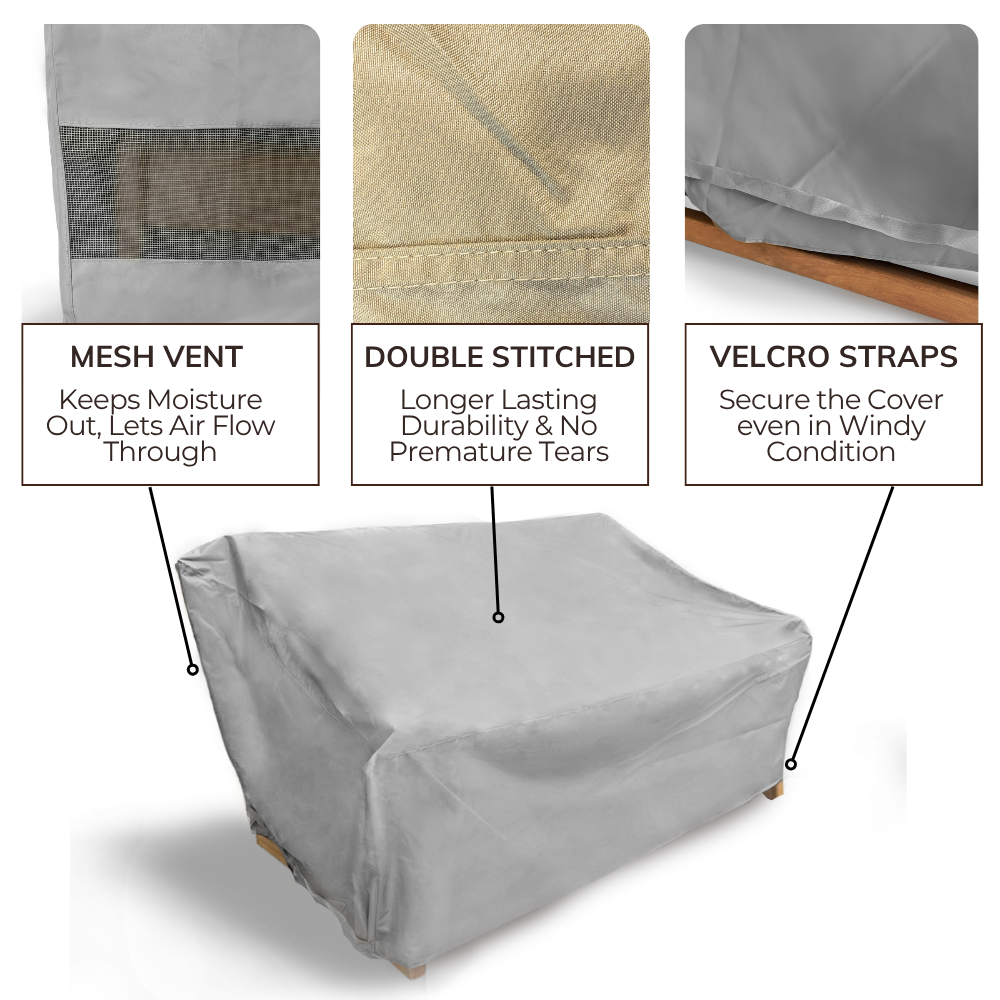 Patio Outdoor Large Loveseat Bench Cover Up to 65"L x 45"D Gray - Formosa Covers
