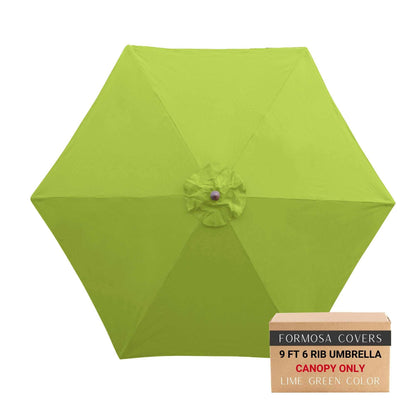 9ft Market Patio Umbrella 6 Rib Replacement Canopy in Avocado Lime Green, durable polyester with UV and water protection.
