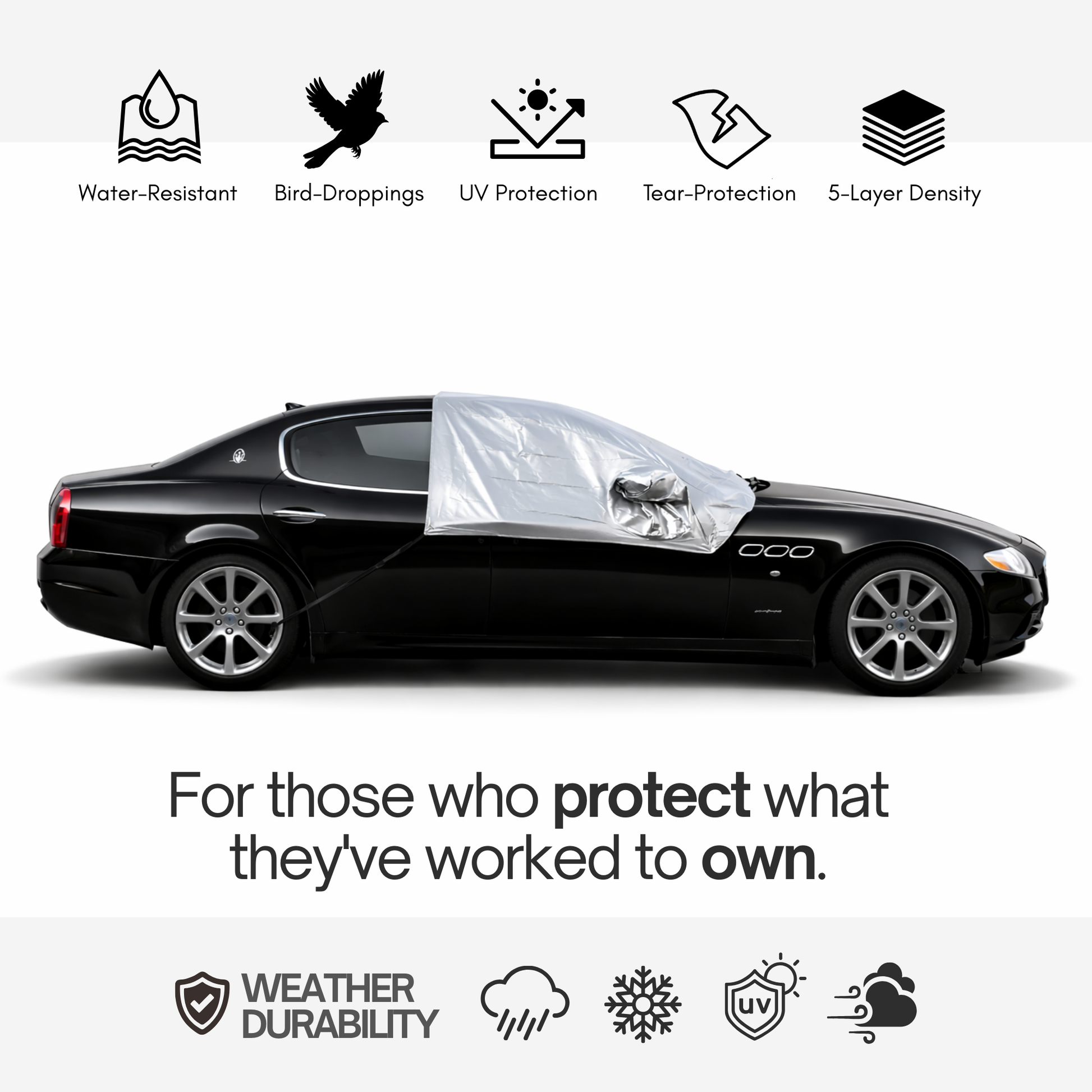 Car Snow and Windshield Sun Shade Half Top Cover fits Full to Large Size Car - Formosa Covers