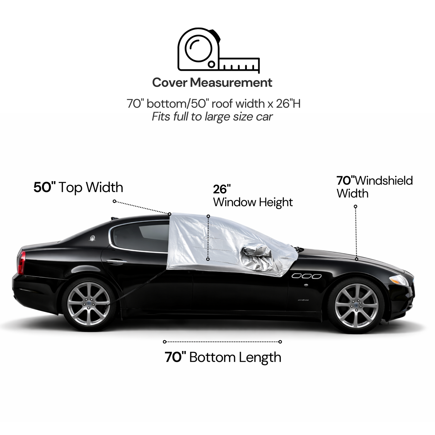 Car Snow and Windshield Sun Shade Half Top Cover fits Full to Large Size Car - Formosa Covers