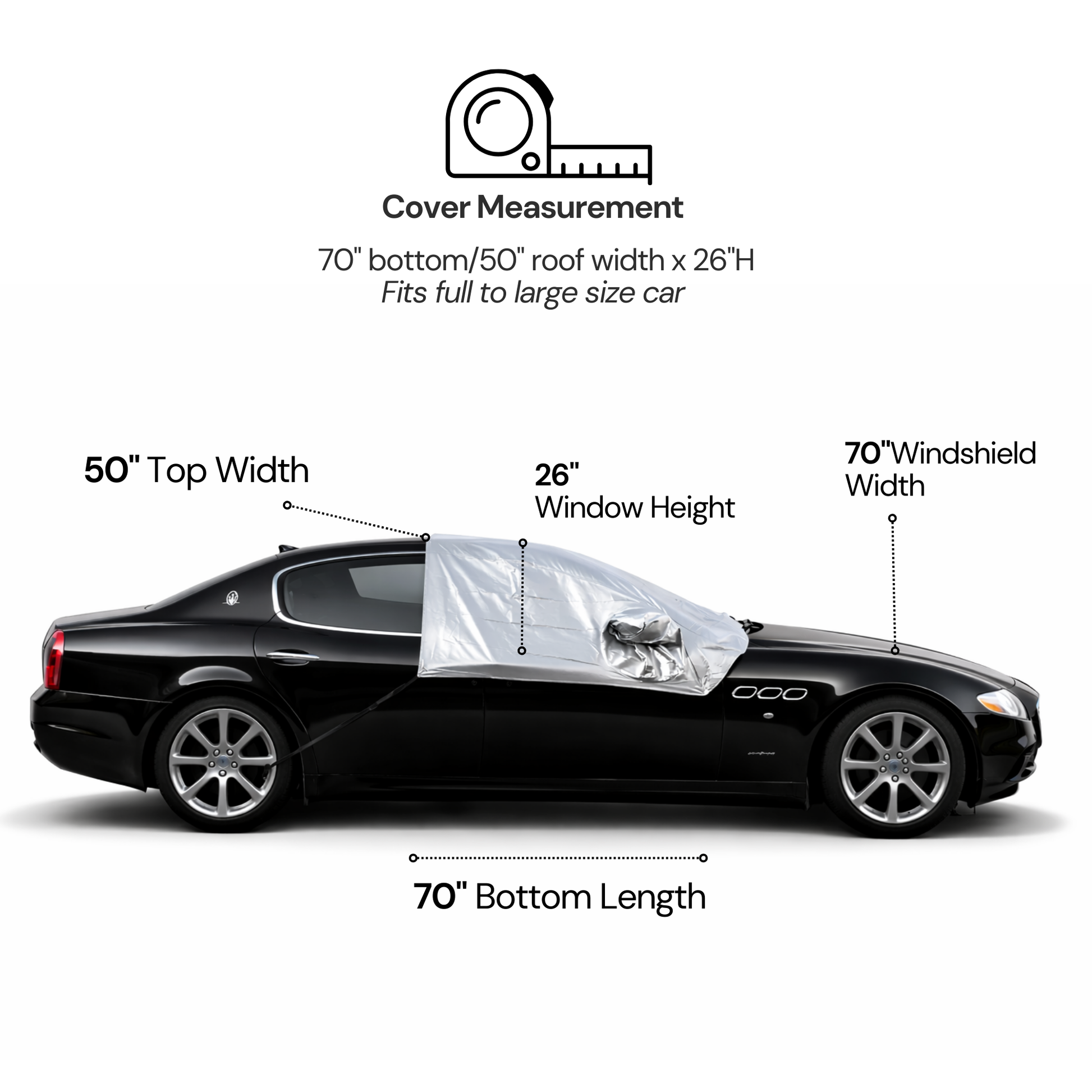 Car Snow and Windshield Sun Shade Half Top Cover fits Full to Large Size Car - Formosa Covers