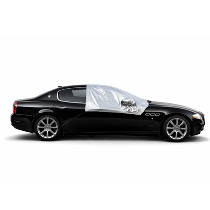 Windshield sun shade half top cover on gray large car for snow and ice protection