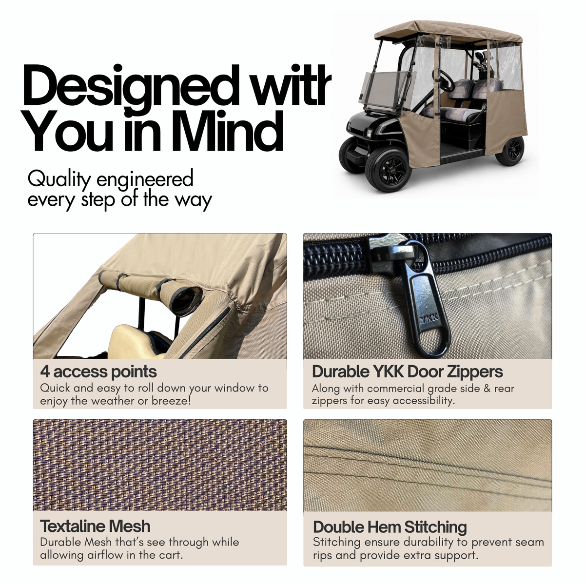 2 Passenger Golf Cart Mesh Driving Enclosure Cover with Mosquito Netting - Formosa Covers