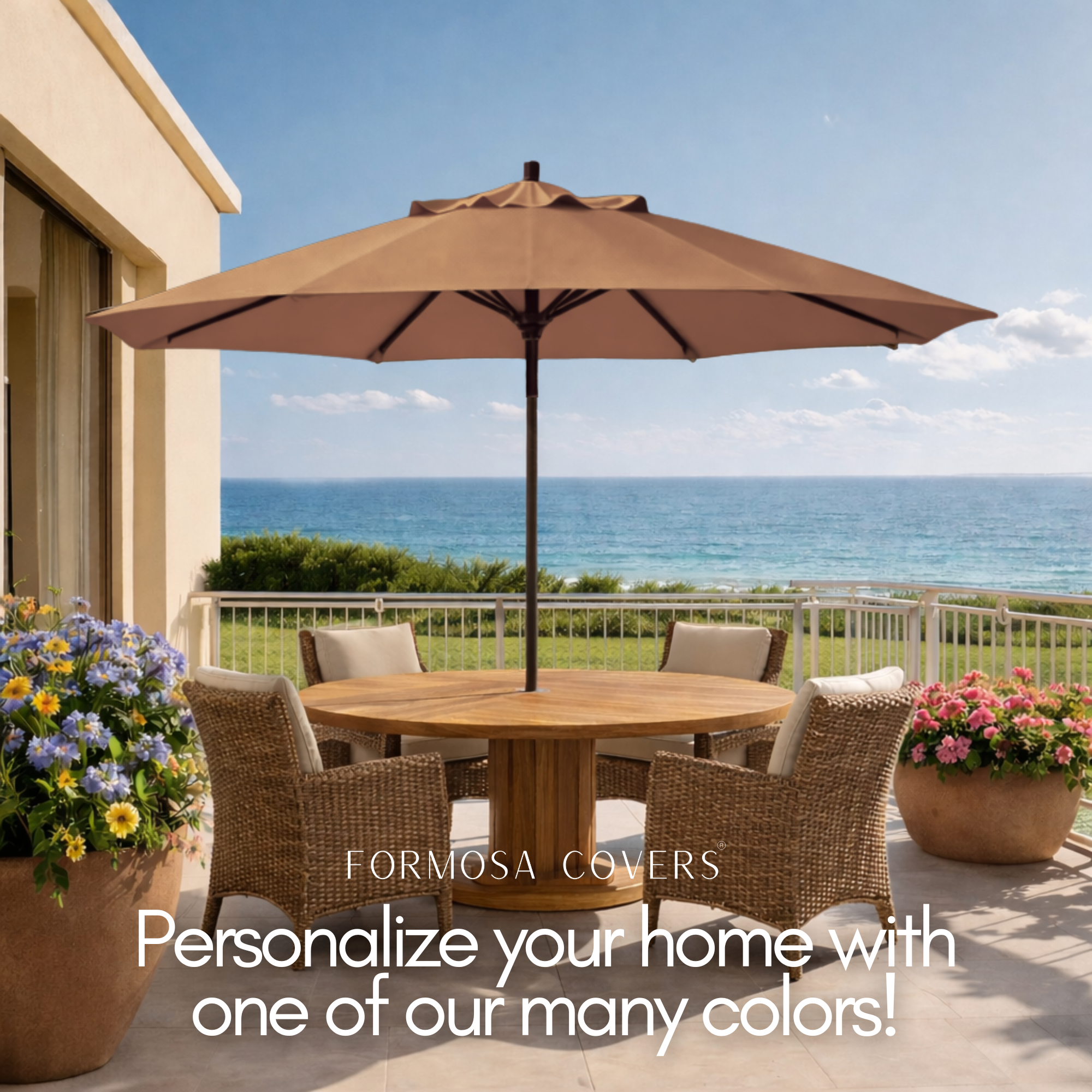 9ft Market Patio Umbrella 8 Rib Replacement Canopy Mocha Mousse - Formosa Covers