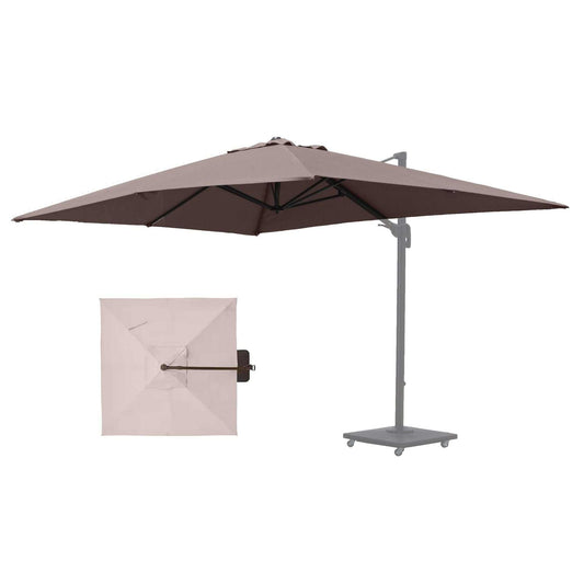 Square 10ft x 10ft cantilever umbrella replacement canopy in taupe with 8 rib design.