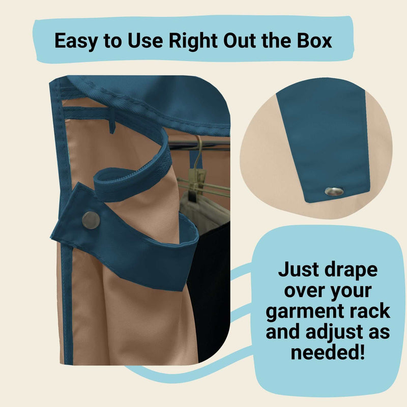 Portable Garment Rack Cover 36"W x 14"D x 72"H Khaki with Dusty Blue Trim
