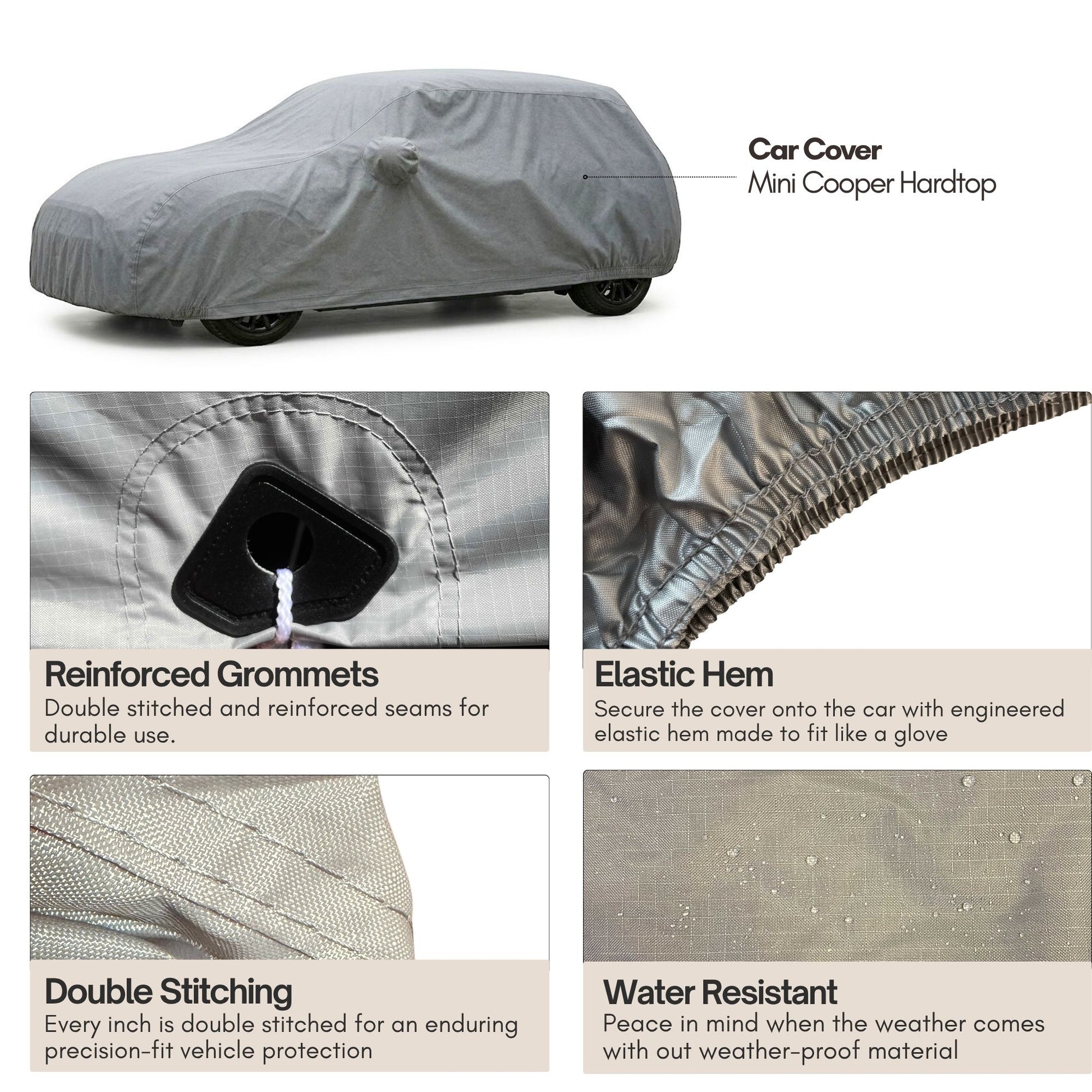 Car Cover for Mini Cooper Hardtop 2 Door and 4 Door, Convertible, Coupe, fits up to 158"L Poly 200 Grey - Formosa Covers