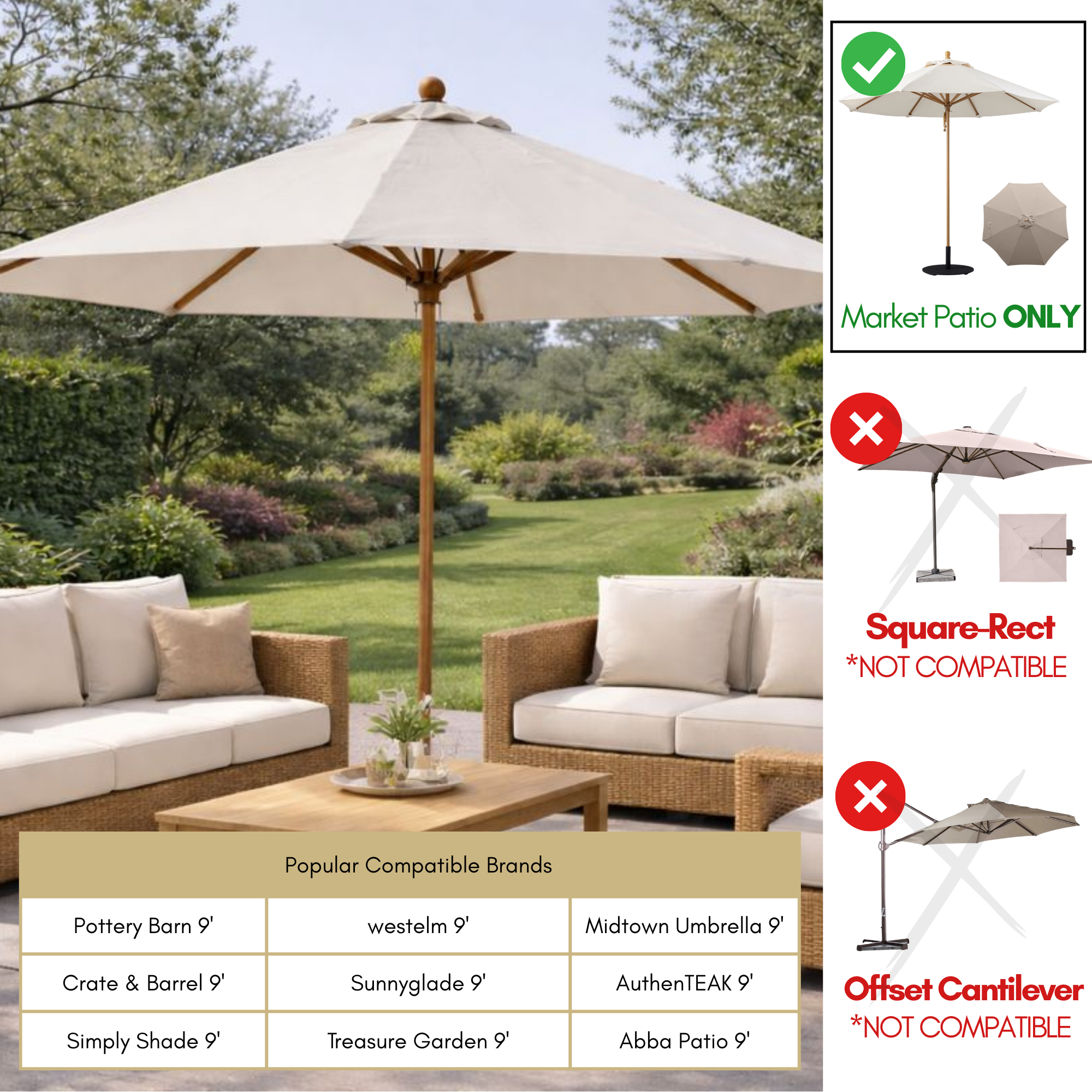 9ft Market Patio Umbrella 6 Rib Replacement Canopy Natural