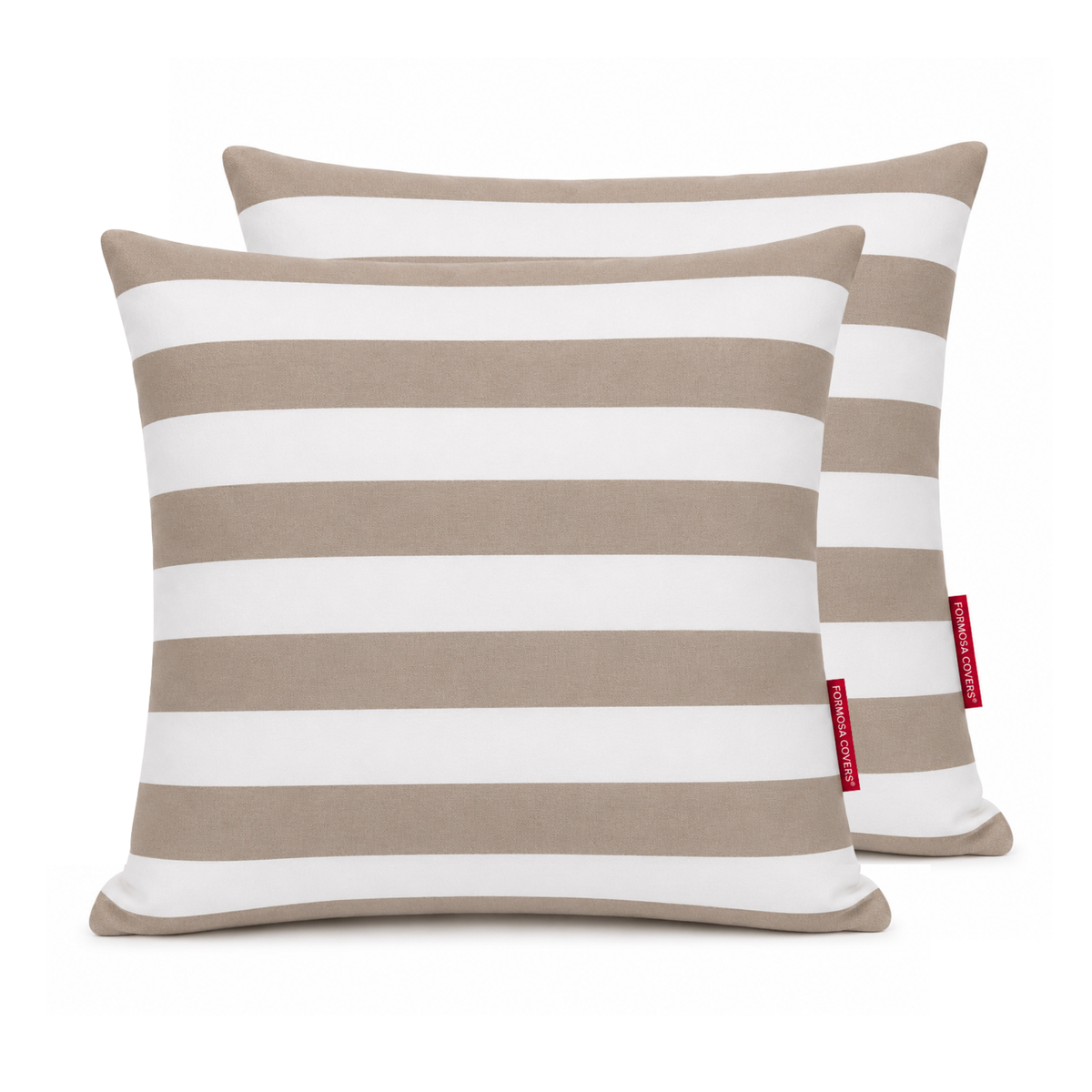 [SHIPS BY 6/16/26] Outdoor Patio Pillow Cover in Cabana Beige Stripe Olefin (2 Pack) - Formosa Covers