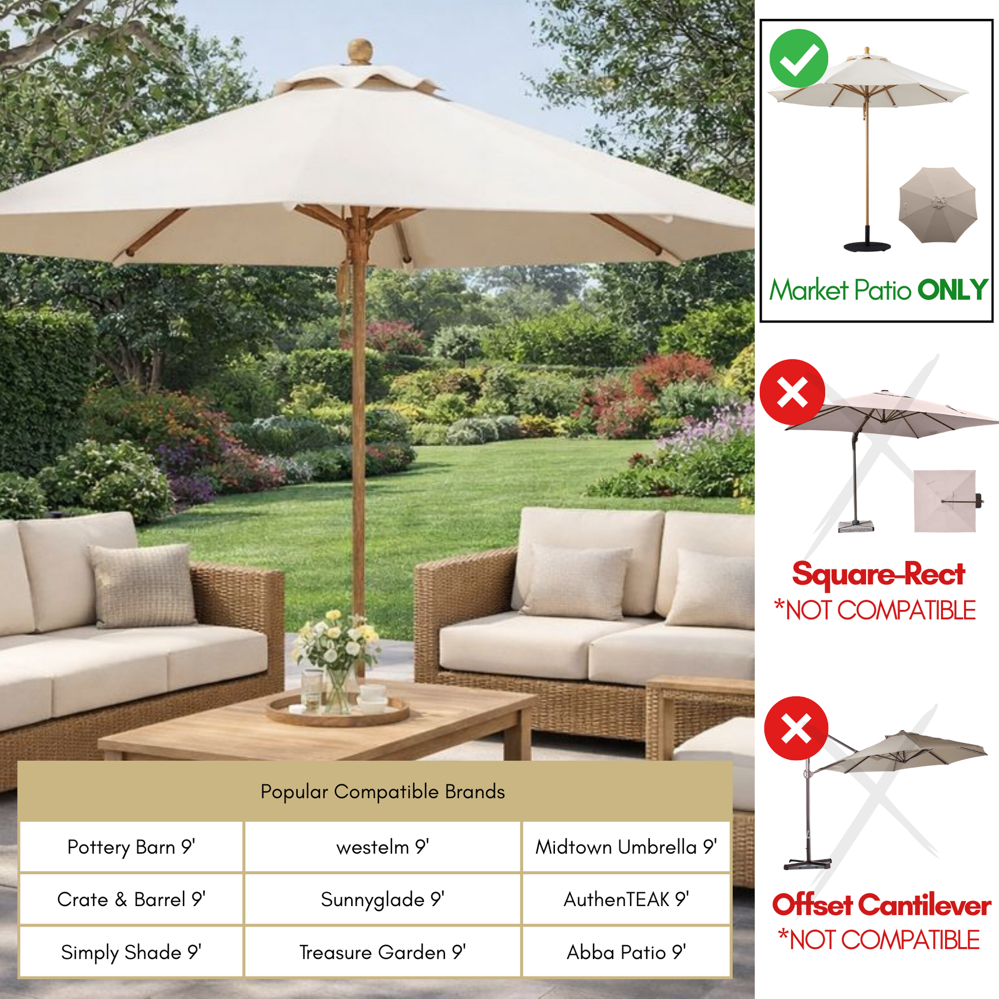 9ft Market Patio Umbrella 8 Rib Replacement Canopy Ivory Off-White - Formosa Covers