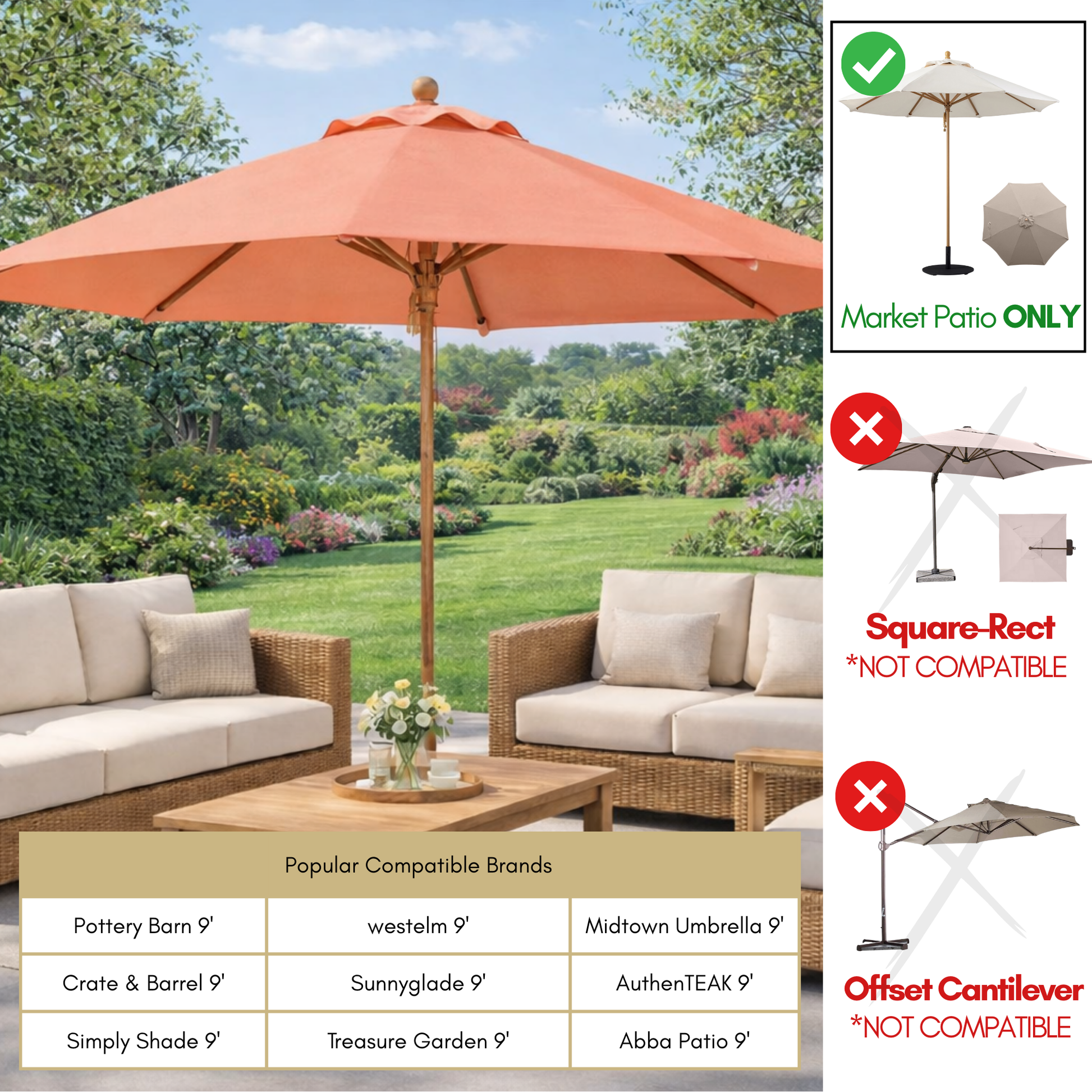 9ft Market Patio Umbrella 8 Rib Replacement Canopy Peach Coral - Formosa Covers