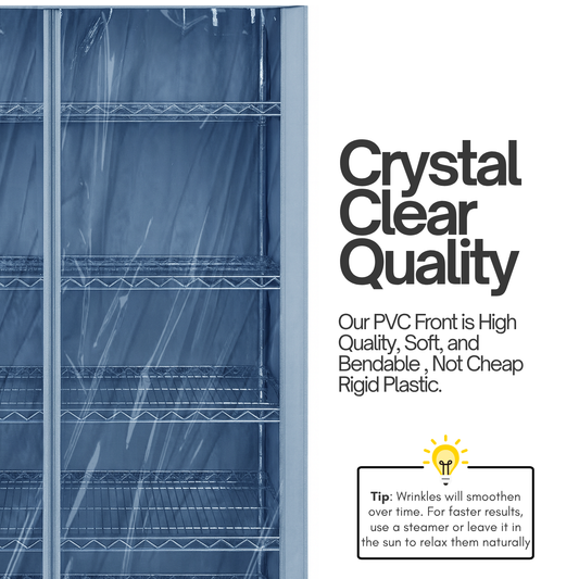 Storage Shelving Unit Cover, fits racks 60"W x 24"D x 72"H one side see through panel in Dusty Blue