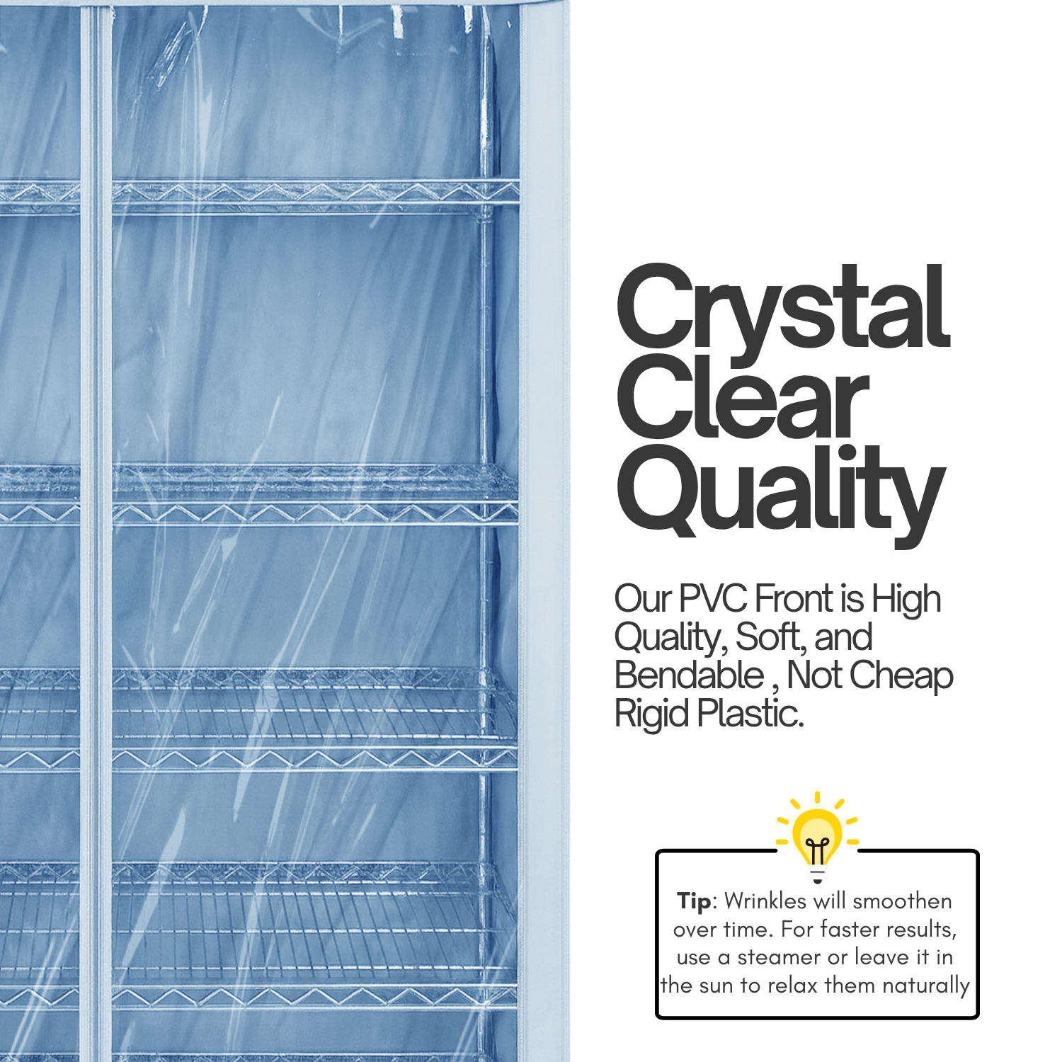 Storage Shelving Unit Cover, fits racks 48"W x 18"D x 72"H one side see through panel in Glacier Blue