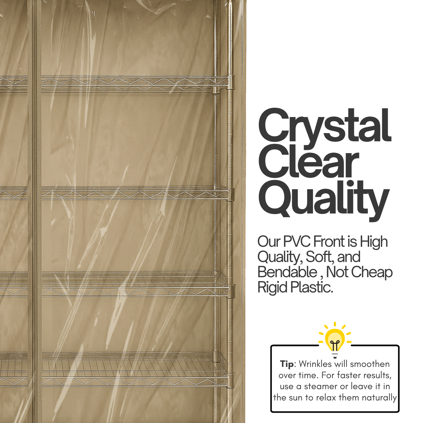 Storage Shelving Unit Cover, fits racks 48"W x 24"D x 72"H one side see through panel in Beige Khaki - Formosa Covers