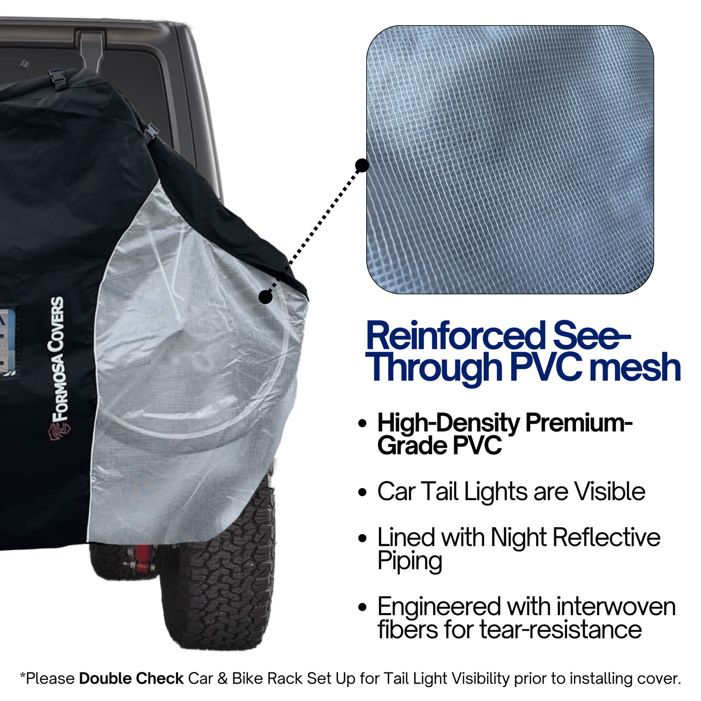 Dual Bike Rack Cover For Transport (Fits 1-2 Bicycles) Large Translucent Ends NOW with License Plate Holder - Formosa Covers