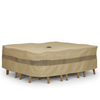 Patio set cover for rectangular or oval table with umbrella hole, taupe color, mildew resistant, 160