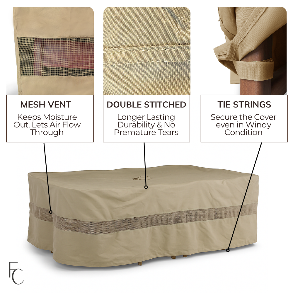 Patio Set Cover For Rectangular or Oval Table 130"L x 86"W x 45"H Extra Long Classic Taupe