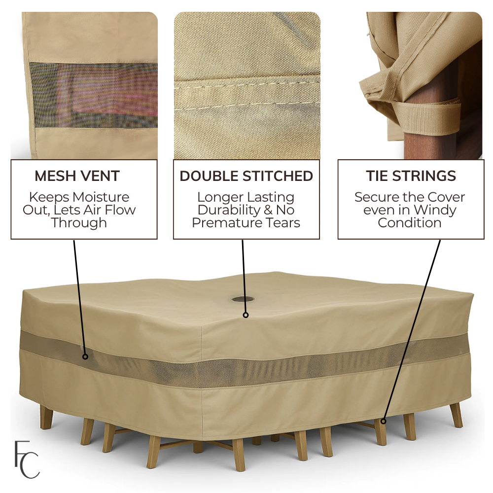 Patio Set Cover For Rectangular or Oval Table 160"L x 90"W Ultra Large with Umbrella Hole - Formosa Covers