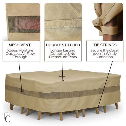 Patio Set Cover For Rectangular or Oval Table 160"L x 90"W Ultra Large with Umbrella Hole - Formosa Covers