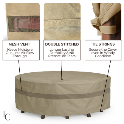 Patio Conversation Set Cover For Round Table 104"Dia. X 31"H Classic Taupe - Formosa Covers
